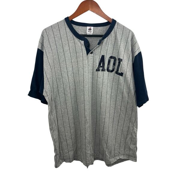 Baseball Jersey Men's Size XL Striped AOL Blue Gray 24 Y2K 2000s